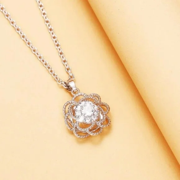 Zircon Flower Pendant Necklace - Picture 2 of 4